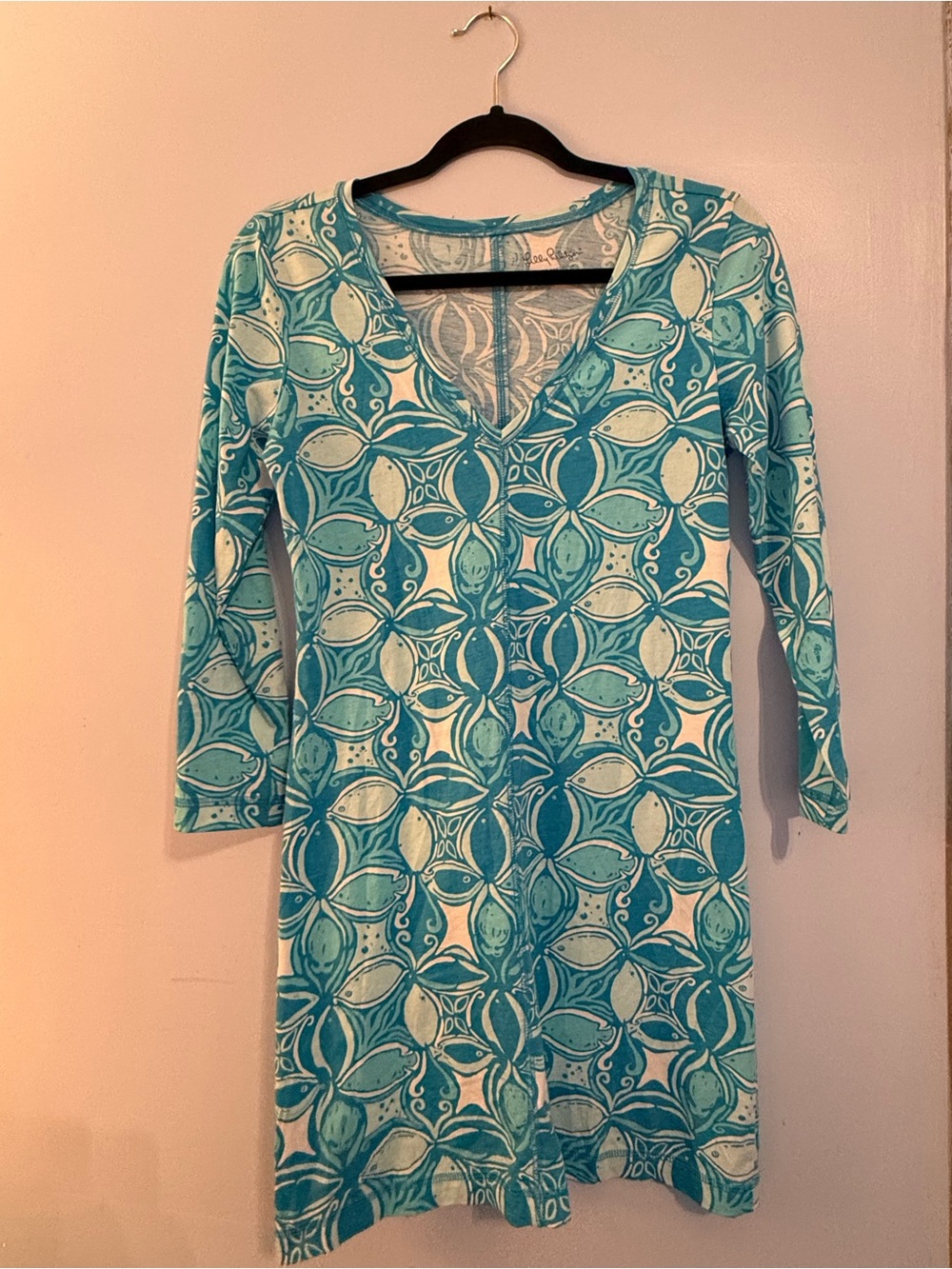 Lilly Pulitzer Sz S Juliet V-neck T-shirt Dress What A Racquet Ariel Blue Womens